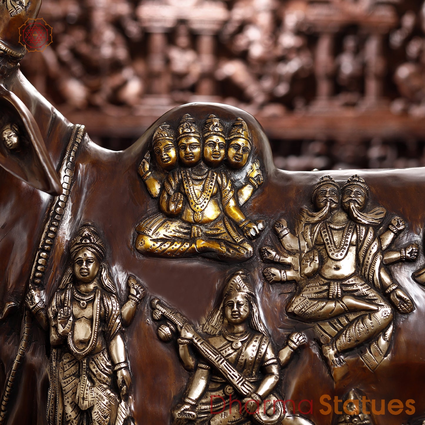 Gau Mata Brass Idol | Feeding Her Calf | Brown color 33.5"