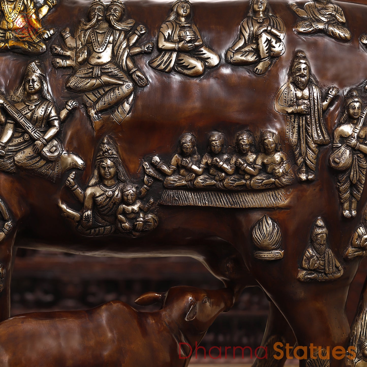 Gau Mata Brass Idol | Feeding Her Calf | Brown color 33.5"