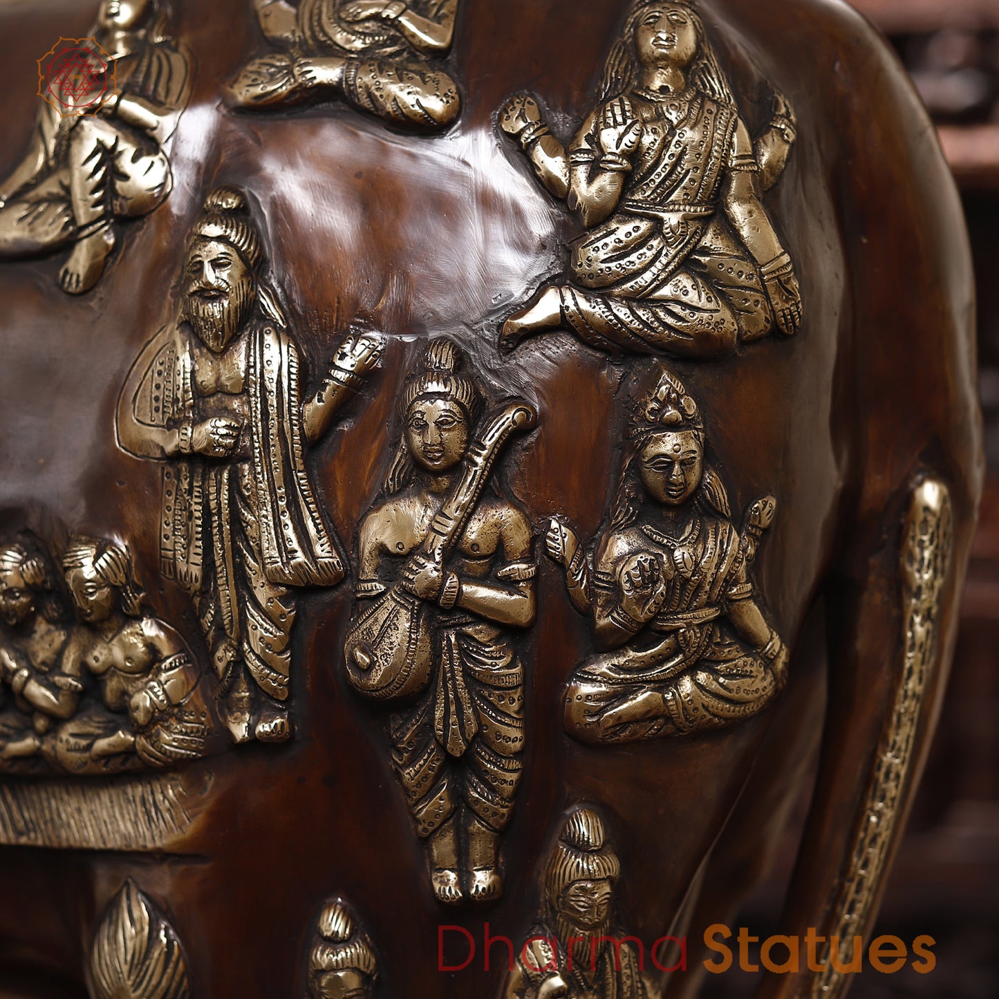 Gau Mata Brass Idol | Feeding Her Calf | Brown color 33.5"