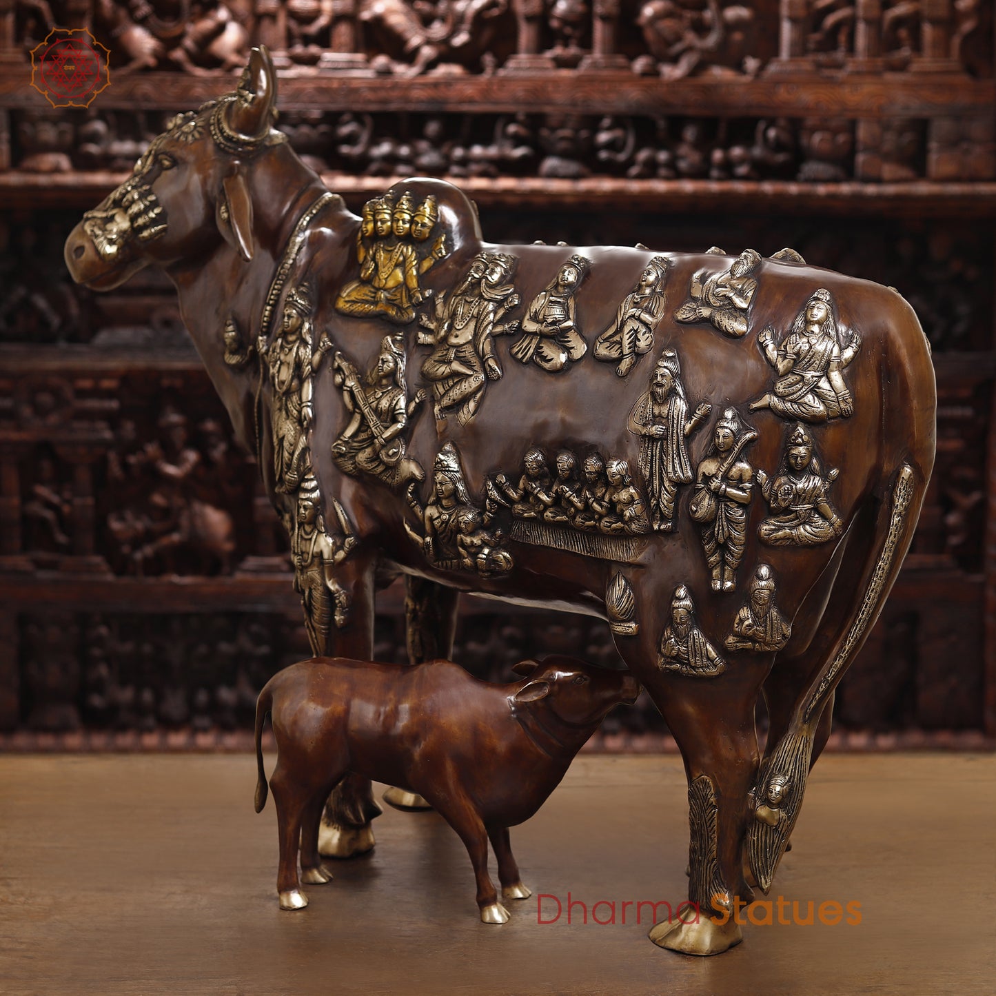 Gau Mata Brass Idol | Feeding Her Calf | Brown color 33.5"