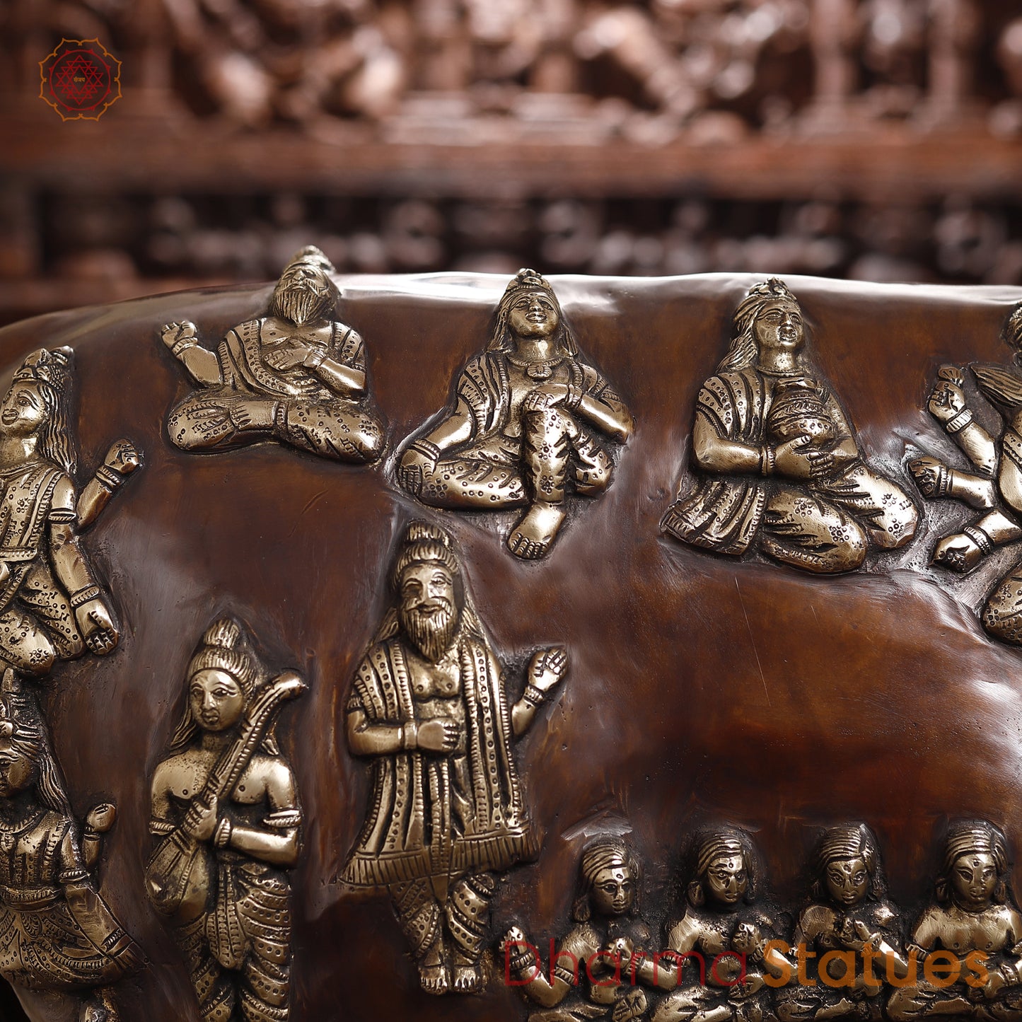 Gau Mata Brass Idol | Feeding Her Calf | Brown color 33.5"