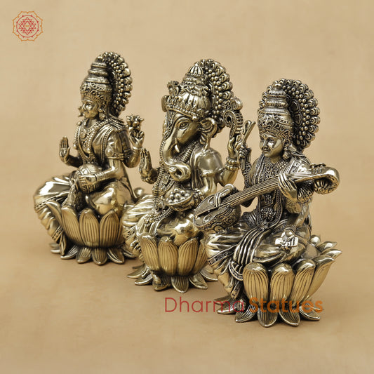 Brass Lakshmi Ganesh Saraswati Fine, 6"