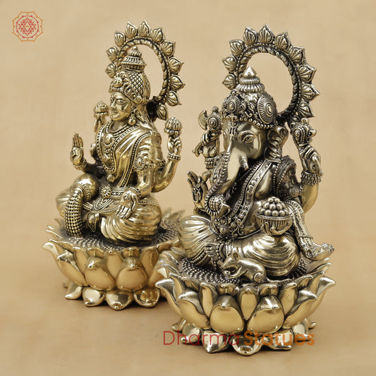 Brass Lakshmi Ganesh Fine, 9"