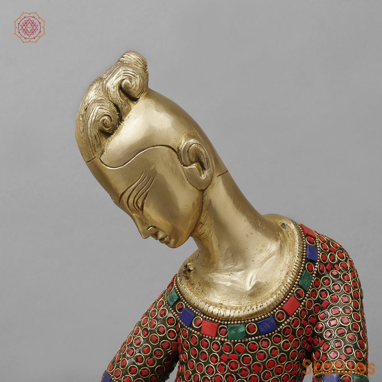 Brass Thai Musicians, Smooth Finish with Stonework, 13"