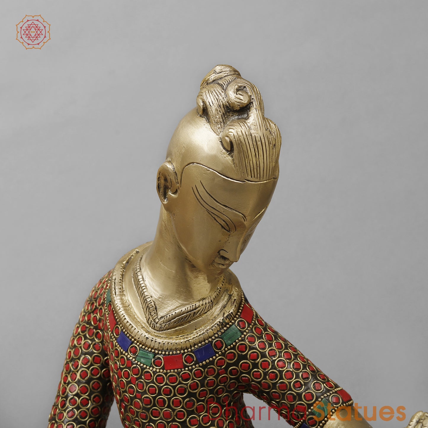 Brass Thai Musicians, Smooth Finish with Stonework, 13"