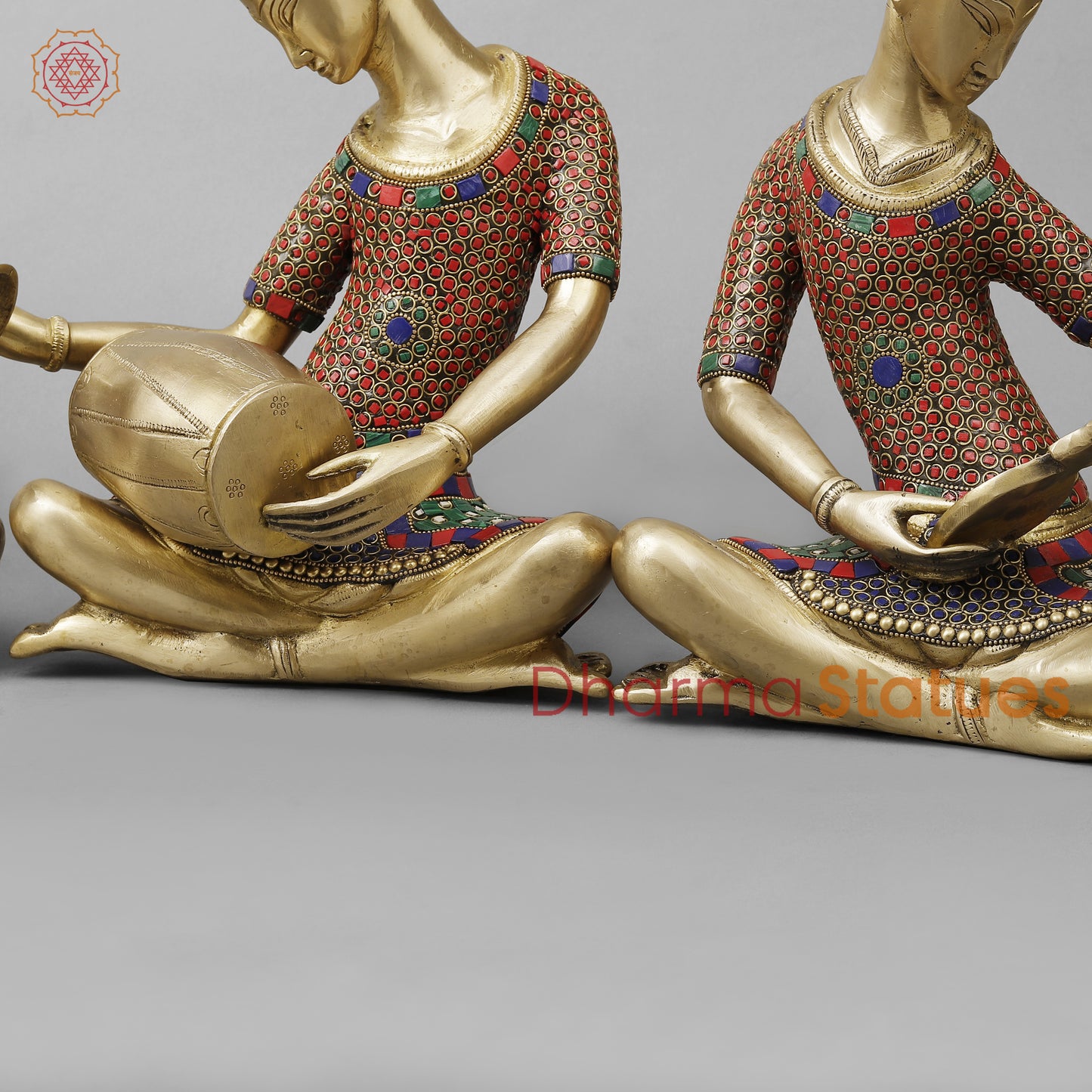 Brass Thai Musicians, Smooth Finish with Stonework, 13"