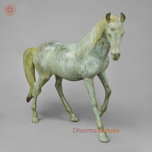 Brass Horse, Green Patina, 18.5"