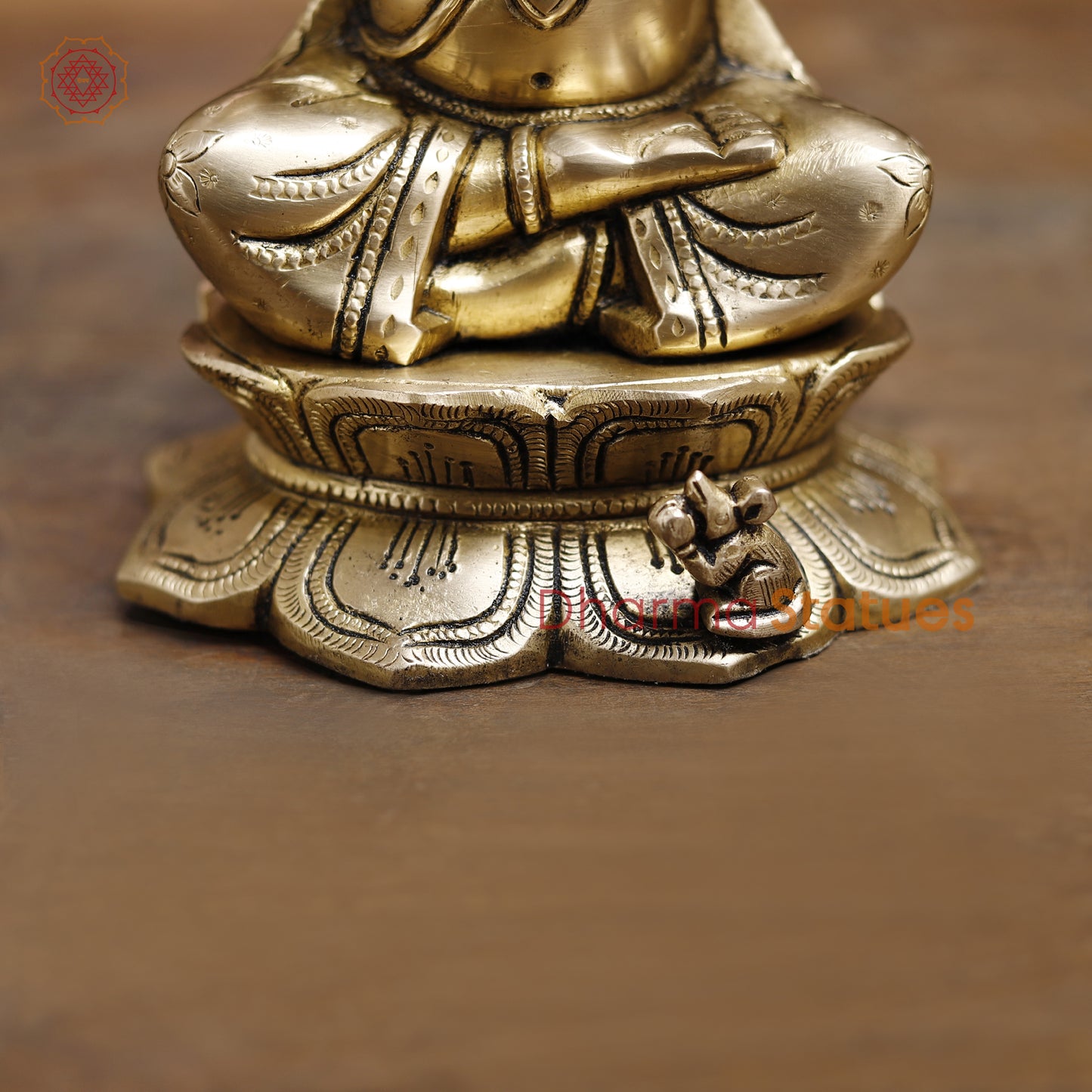 Brass Lord Ganesha Idol, Blessing Ganesha, Fine Golden Finish 8.5"