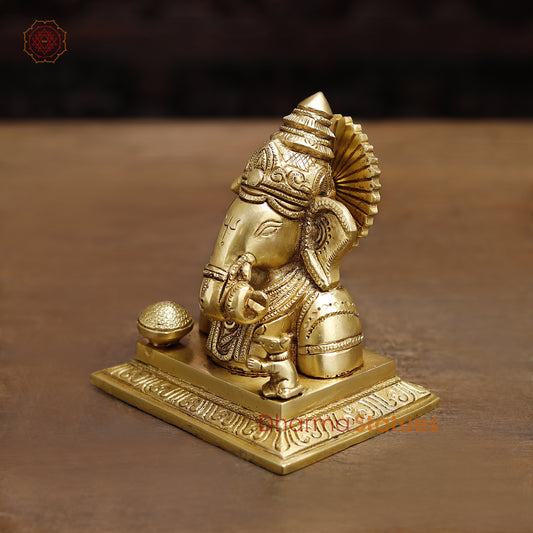 Brass Lord Ganesha Statue, Fine Golden Finish 5.5"