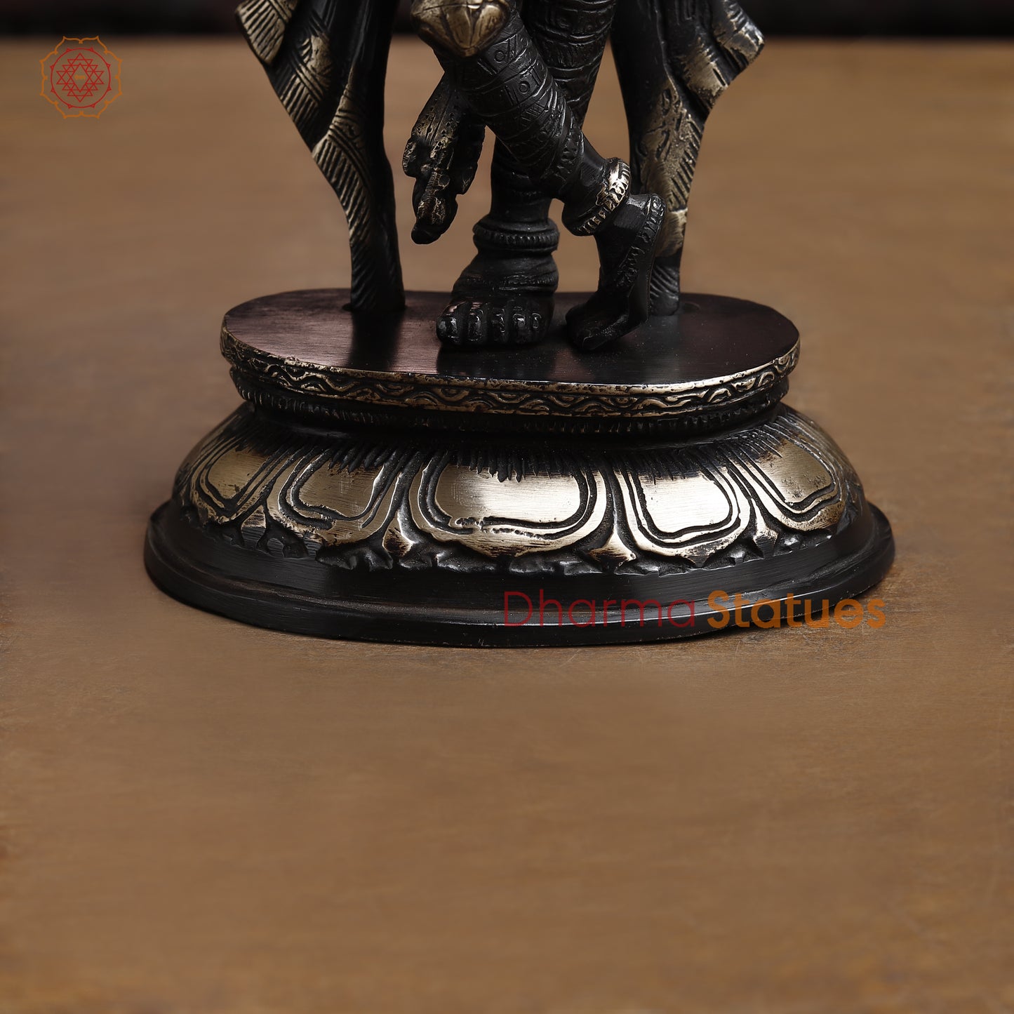 Brass Krishna Playing Flute, Black Patina & Golden Finish, 11"