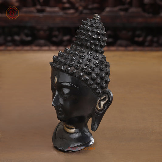Brass Buddha Head, Black Patina & Golden Finish, 8.5"