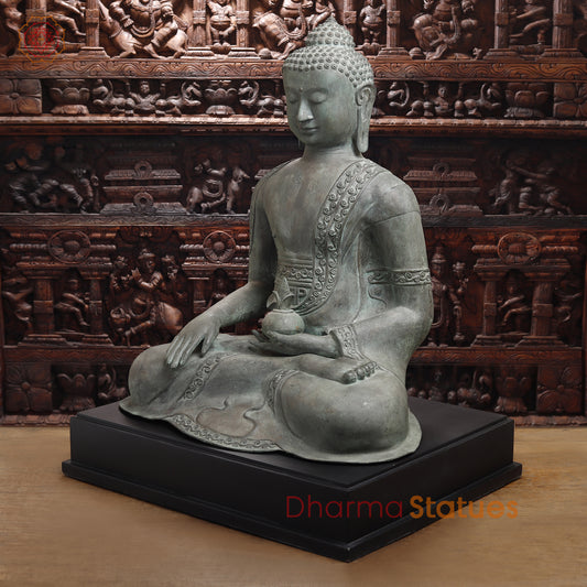 Brass Buddha Idol, Meditating Buddha Statue, Grey Finish 35.5"