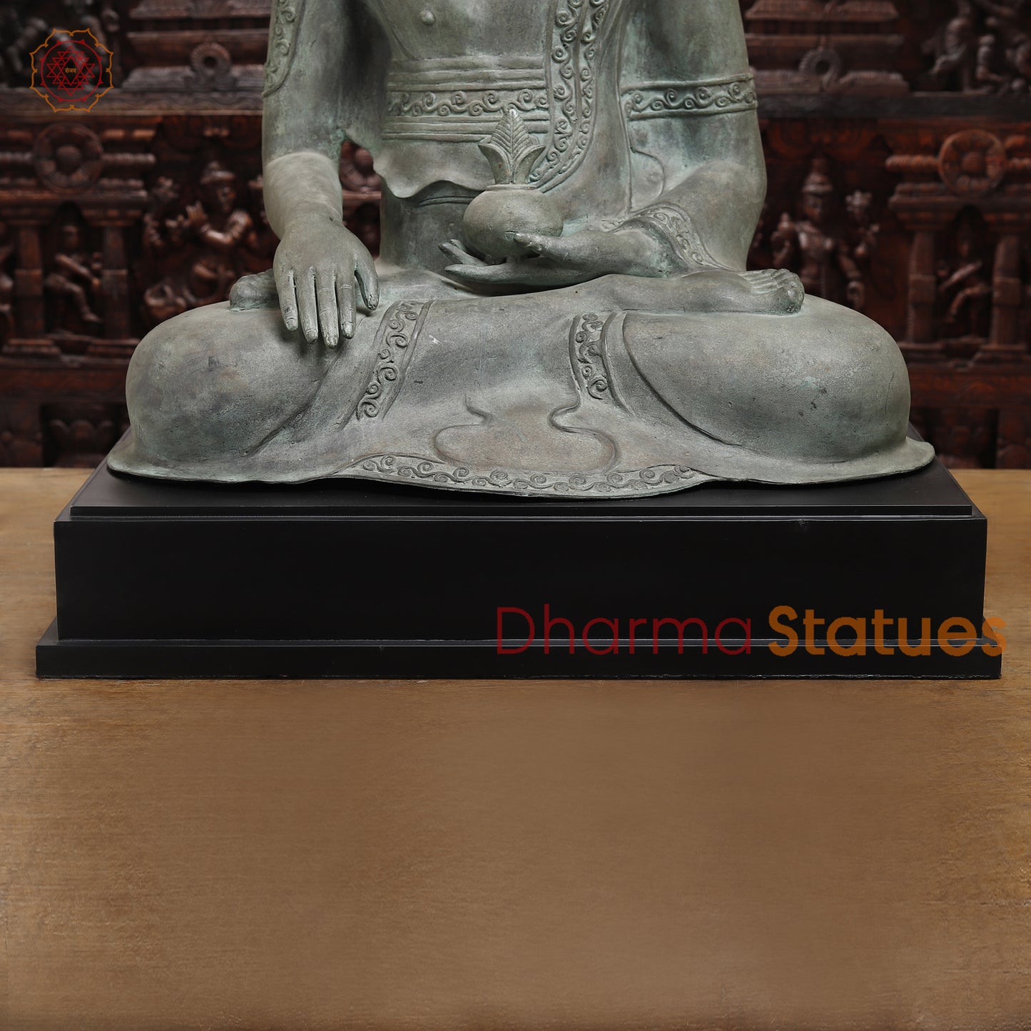 Brass Buddha Idol, Meditating Buddha Statue, Grey Finish 35.5"