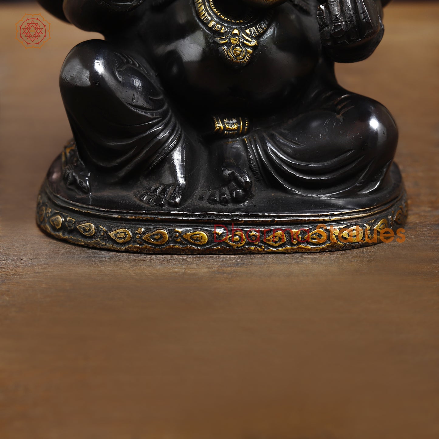 Brass Ganesh seated in Blessing Posture, Golden & Black Patina, 8.5"