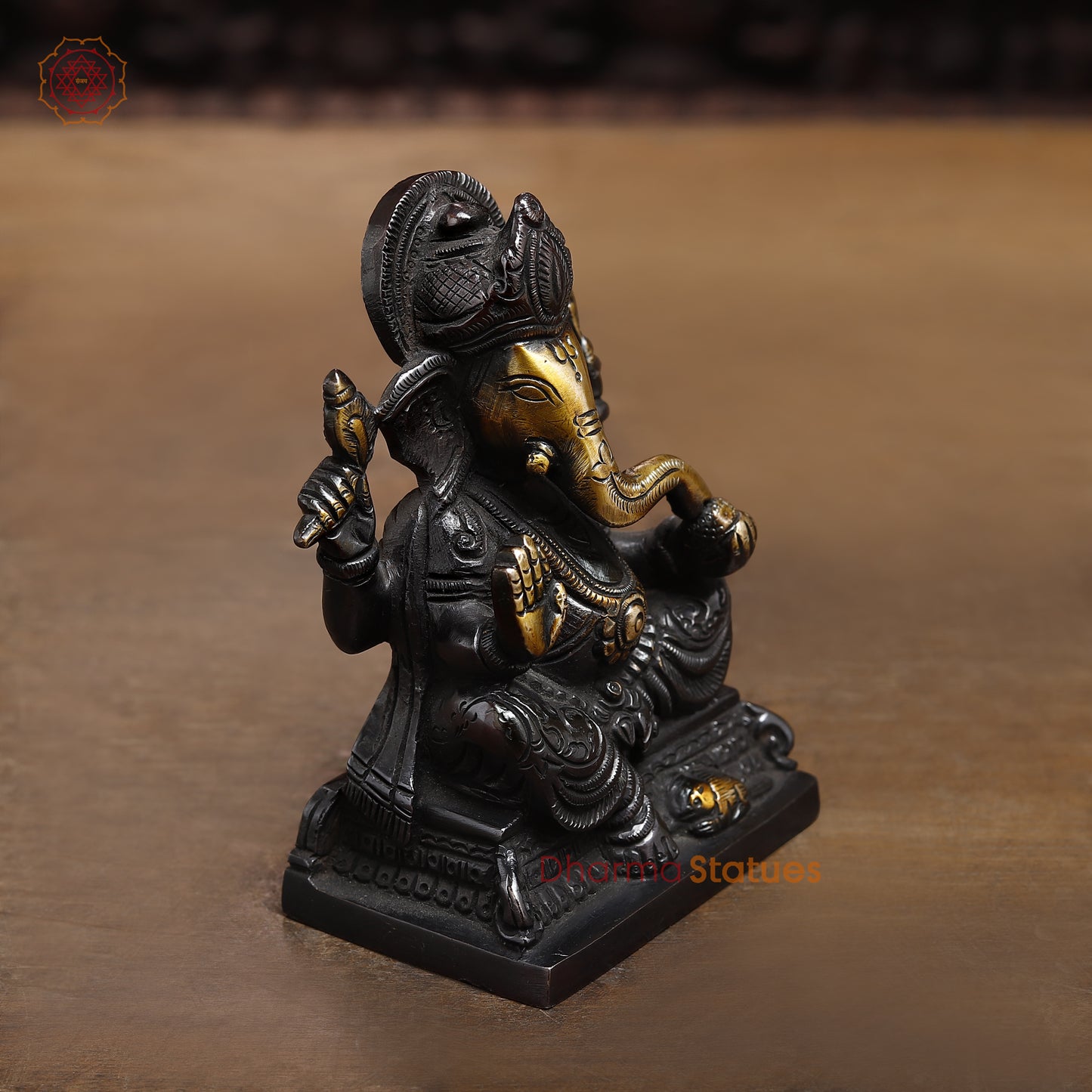 Brass Ganesh seated in Blessing Posture, Black Patina & Golden Finish, 5"