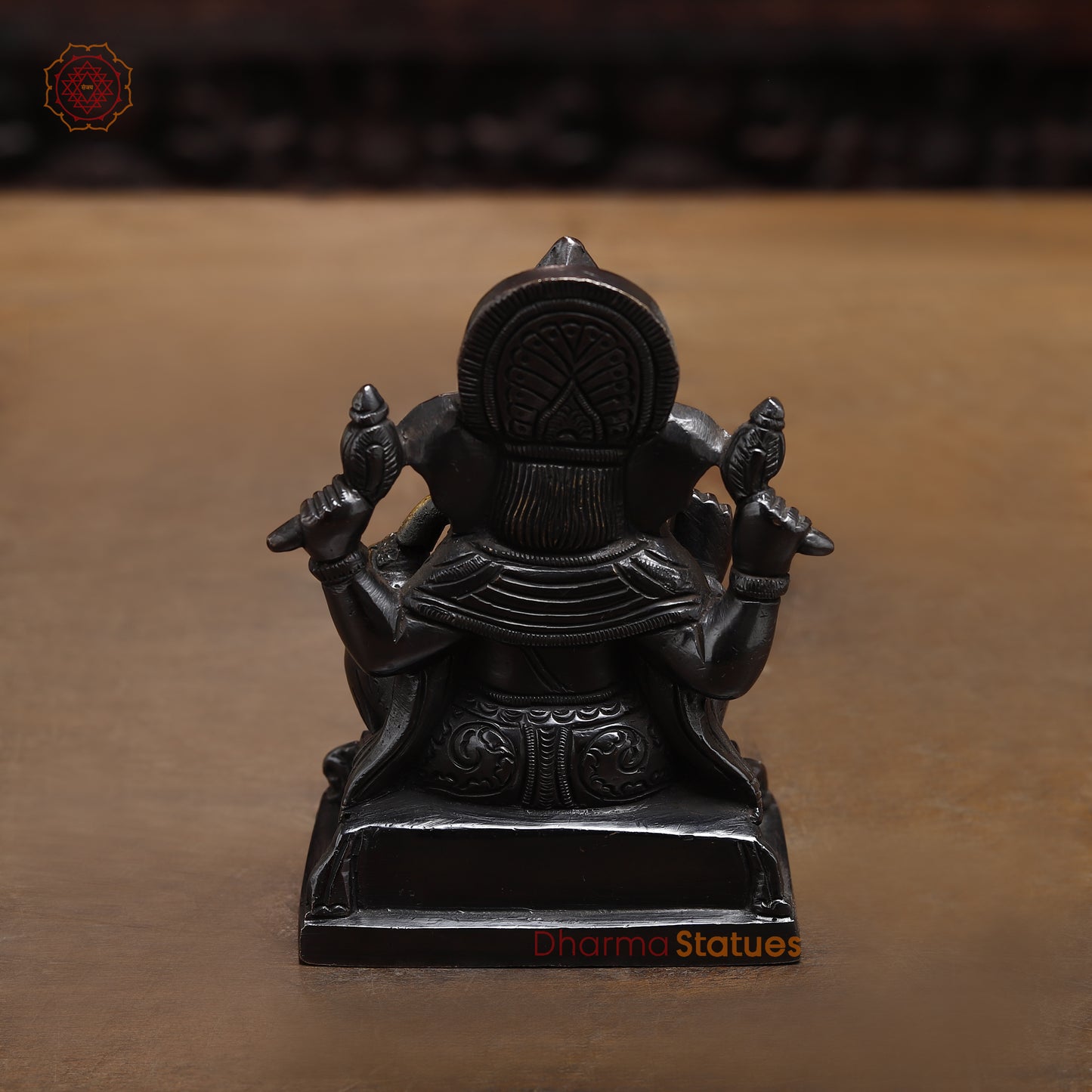 Brass Ganesh seated in Blessing Posture, Black Patina & Golden Finish, 5"