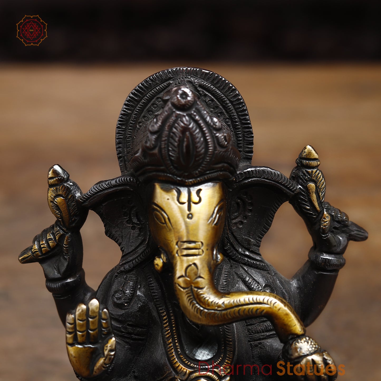 Brass Ganesh seated in Blessing Posture, Black Patina & Golden Finish, 5"