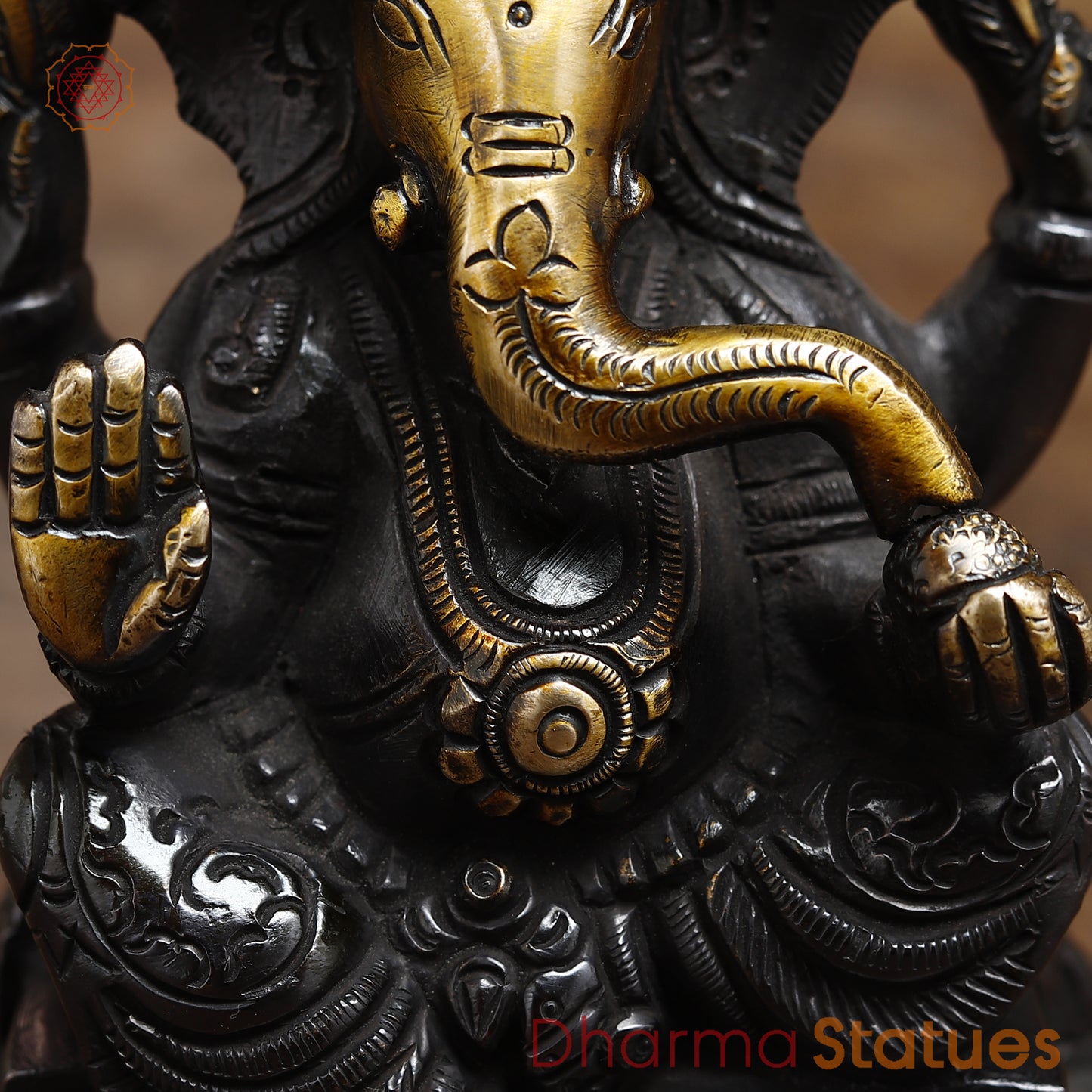 Brass Ganesh seated in Blessing Posture, Black Patina & Golden Finish, 5"