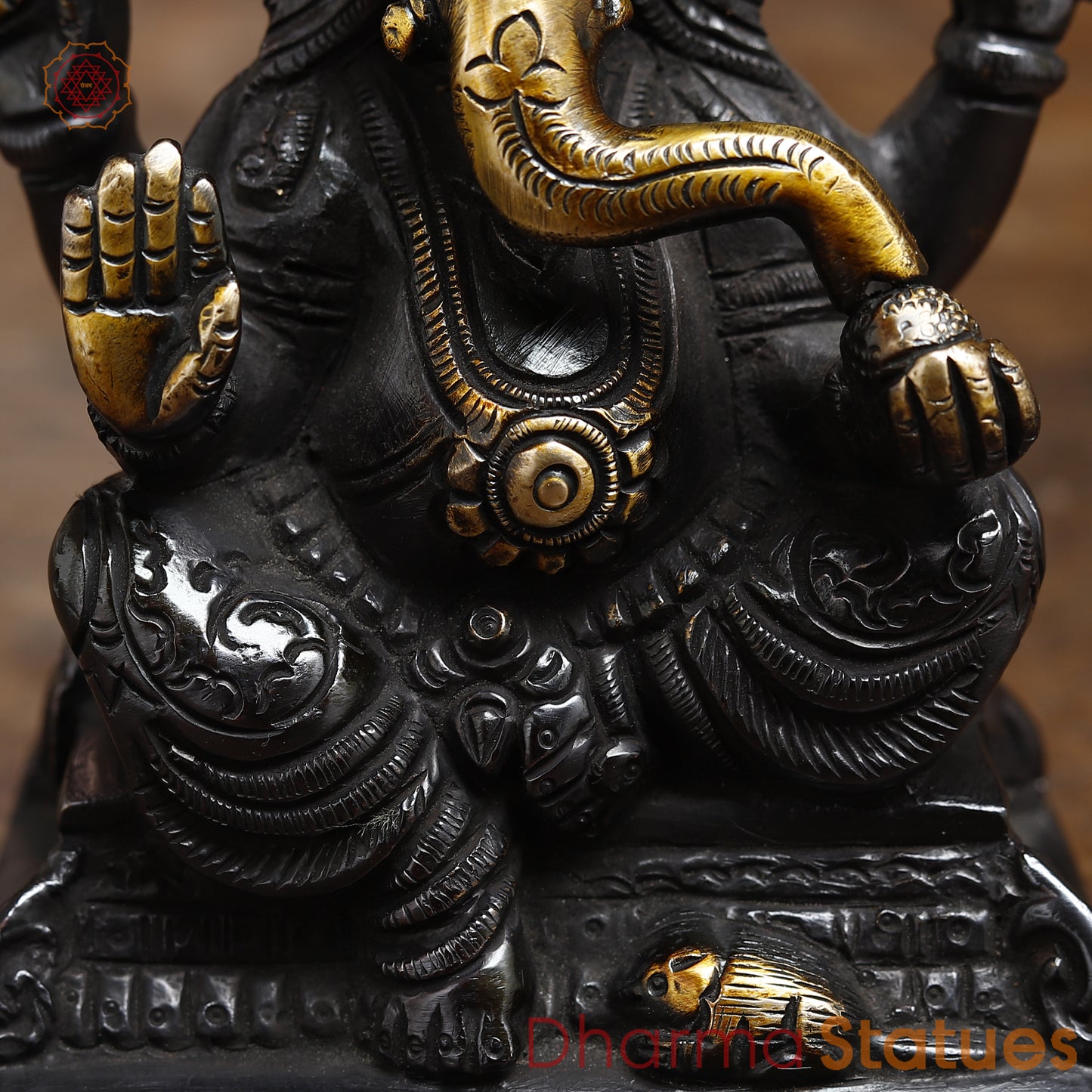 Brass Ganesh seated in Blessing Posture, Black Patina & Golden Finish, 5"