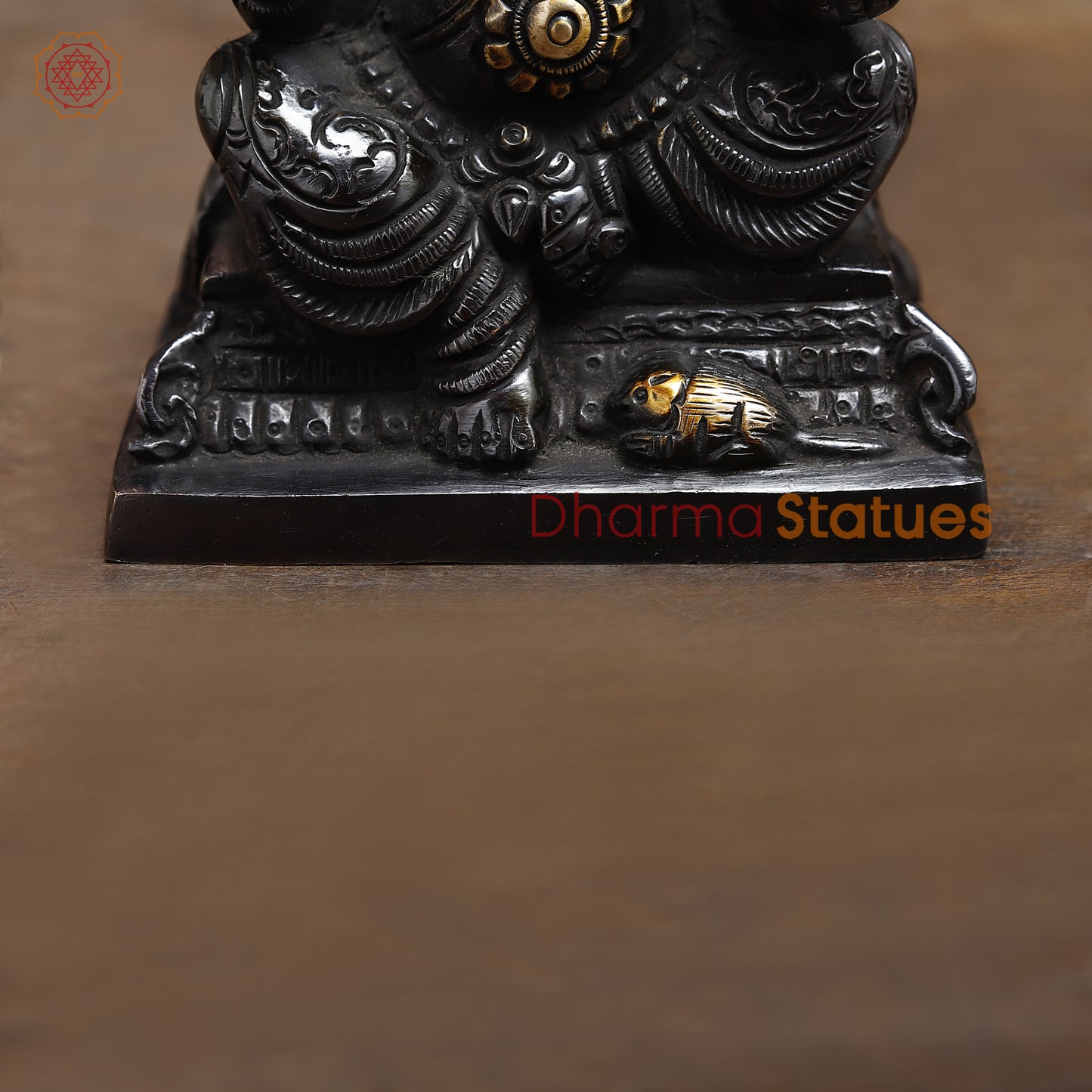 Brass Ganesh seated in Blessing Posture, Black Patina & Golden Finish, 5"