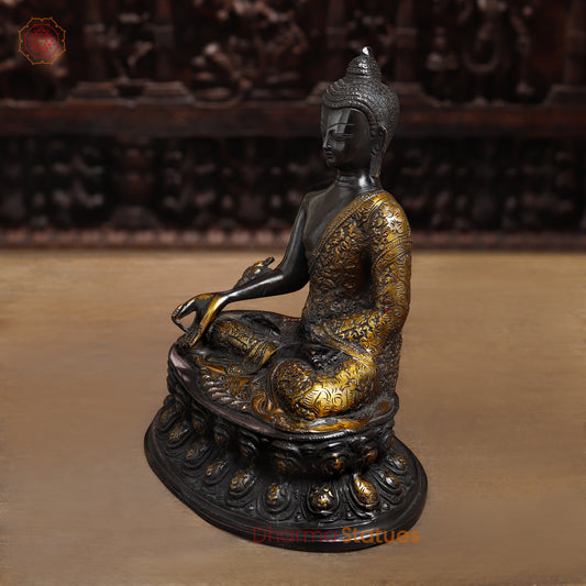 Brass Buddha seated, Black Patina & Golden Finish, 11"