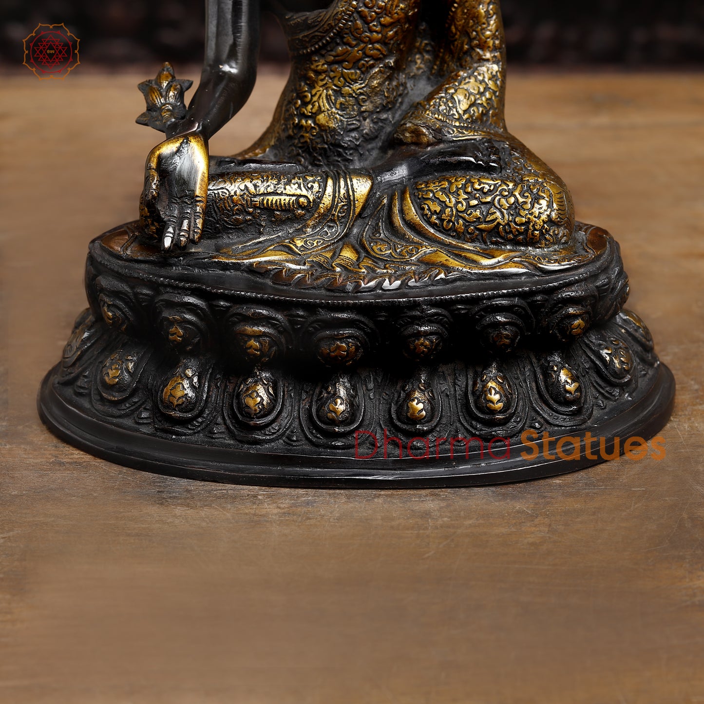 Brass Buddha seated, Black Patina & Golden Finish, 11"