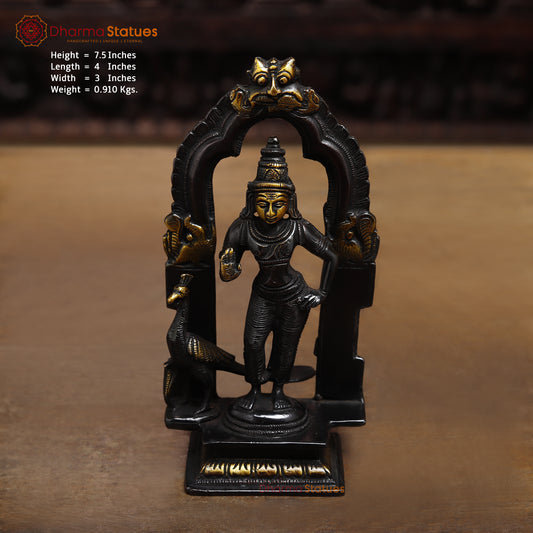 Brass Kartikeya in Blessing Posture, Black Patina & Gold Finish, 7.5"