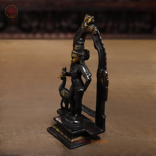 Brass Kartikeya in Blessing Posture, Black Patina & Gold Finish, 7.5"