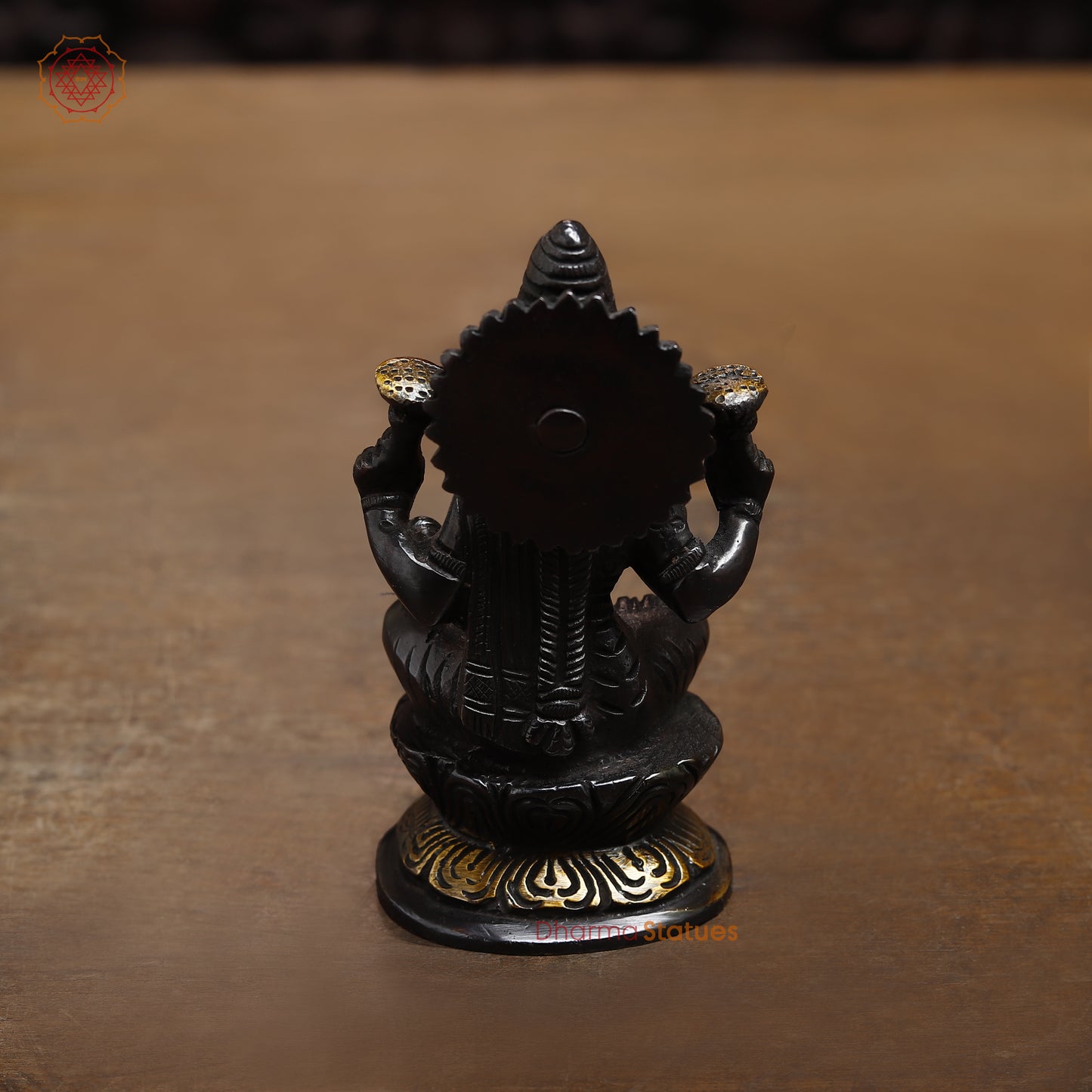 Brass Lakshmi seated in Blessing Posture, Black Patina & Golden Finish, 4.5"