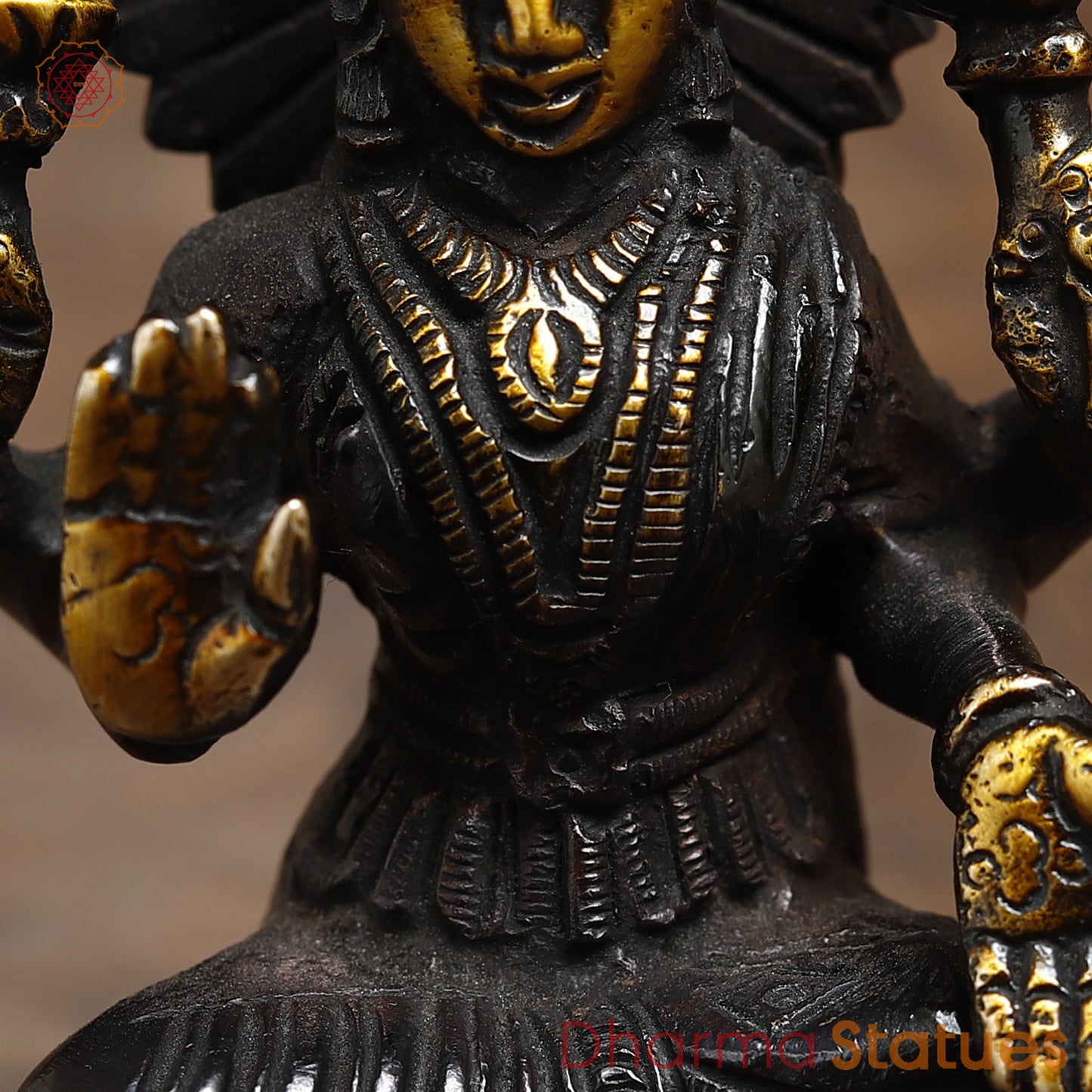 Brass Lakshmi seated in Blessing Posture, Black Patina & Golden Finish, 4.5"