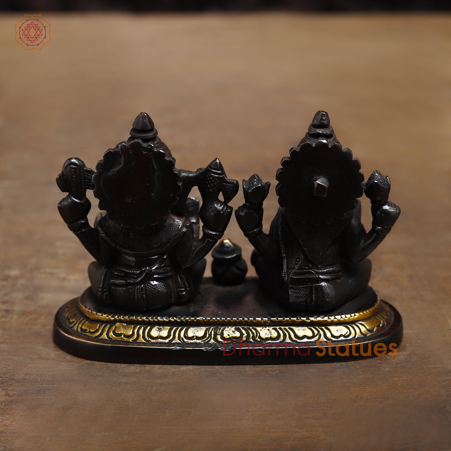 Brass Lakshmi & Ganesh in Blessing Posture, Black Patina & Gold Finish, 3.5"
