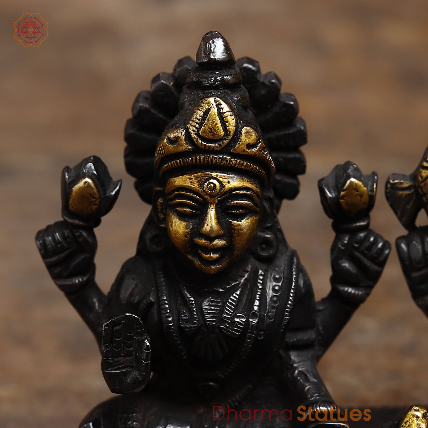 Brass Lakshmi & Ganesh in Blessing Posture, Black Patina & Gold Finish, 3.5"