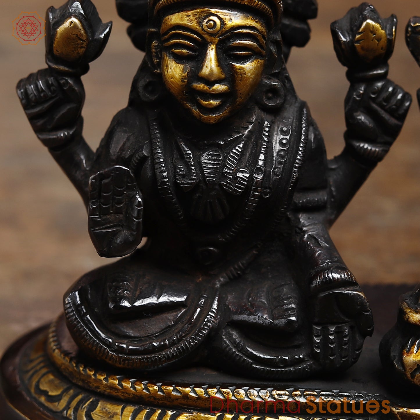Brass Lakshmi & Ganesh in Blessing Posture, Black Patina & Gold Finish, 3.5"