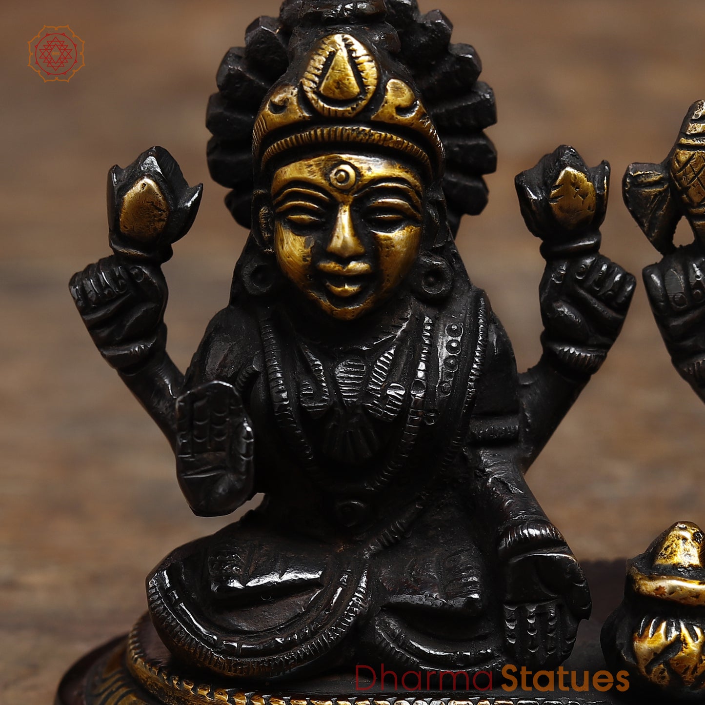 Brass Lakshmi & Ganesh in Blessing Posture, Black Patina & Gold Finish, 3.5"