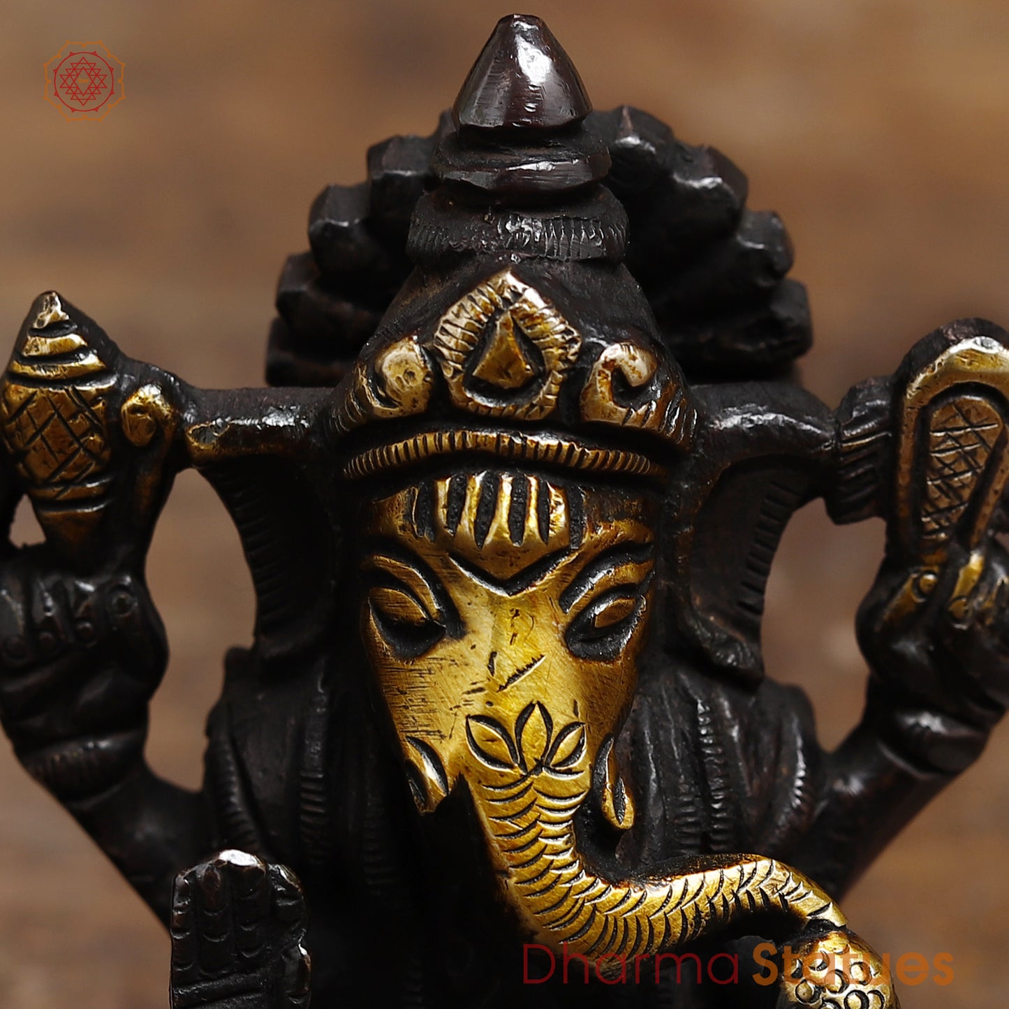 Brass Lakshmi & Ganesh in Blessing Posture, Black Patina & Gold Finish, 3.5"