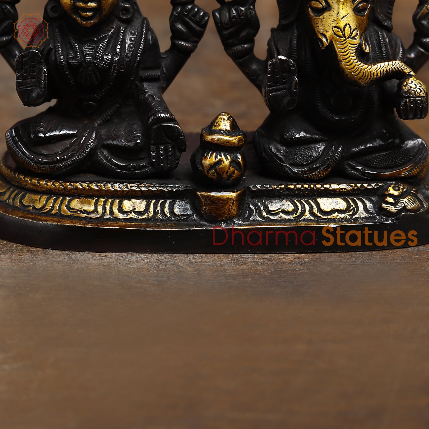Brass Lakshmi & Ganesh in Blessing Posture, Black Patina & Gold Finish, 3.5"