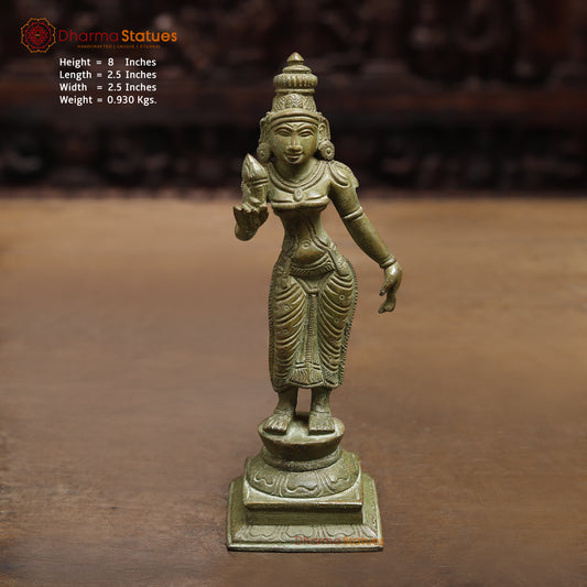 Brass Devi Meenakshi, Fine Green Finish, 8"