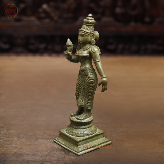 Brass Devi Meenakshi, Fine Green Finish, 8"