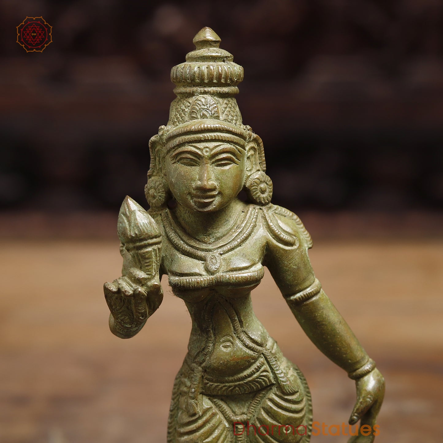 Brass Devi Meenakshi, Fine Green Finish, 8"