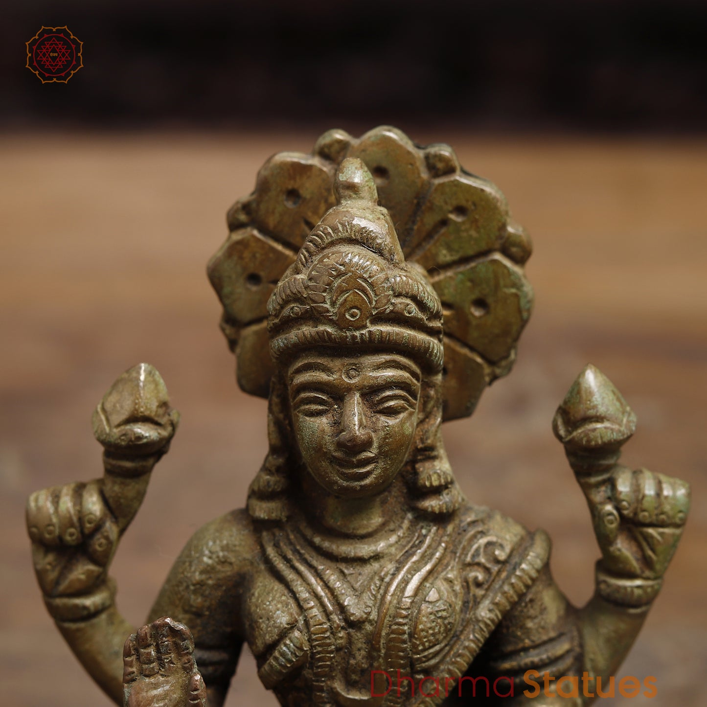 Brass Lakshmi seated in Blessing Posture, Green Patina Finish, 5"