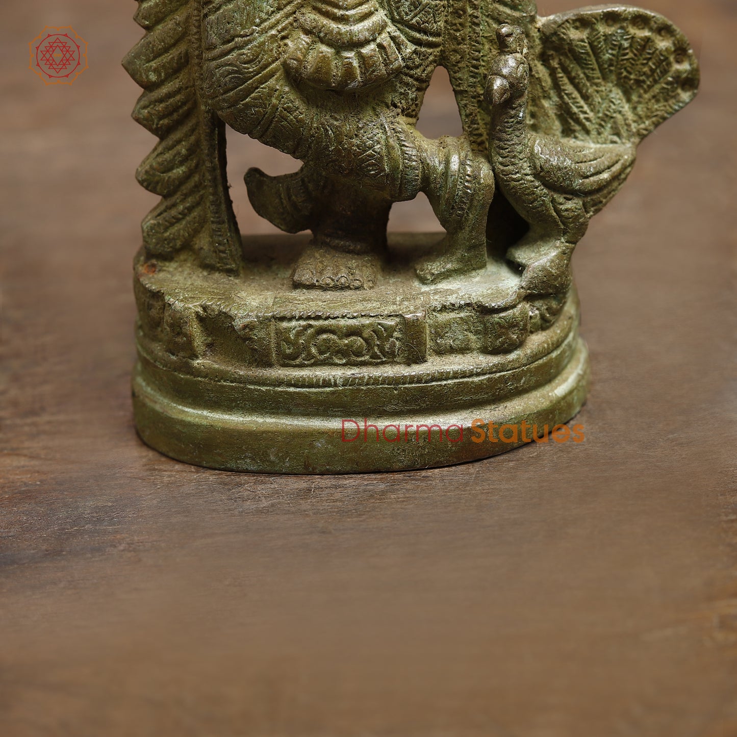 Brass Krishna Playing Flute, Fine Green Finish, 7.5"