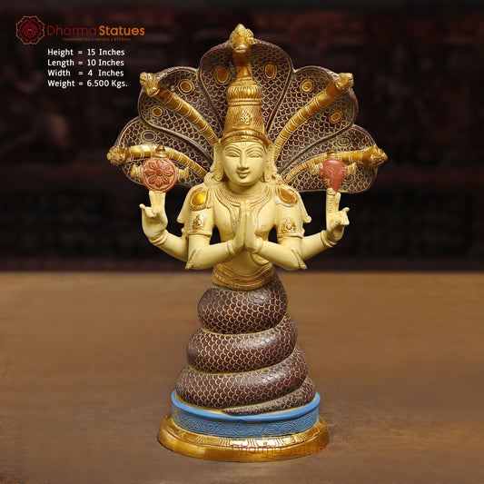 Brass Patanjali, Golden, Copper & Blue Finish, 15"