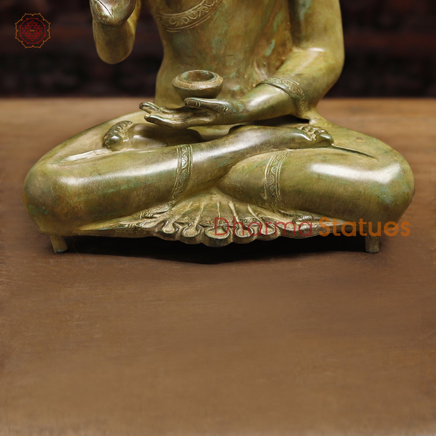Meditating Brass Buddha Idol, Blessing Buddha, Antique Finish 20"