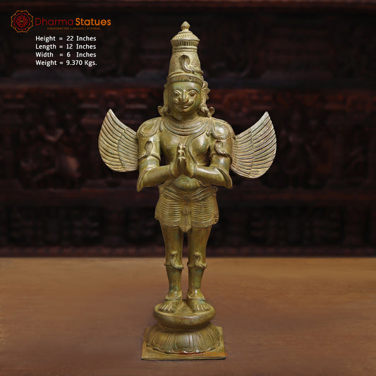 Brass Garuda Statue, Fine Gold Finish, 22"