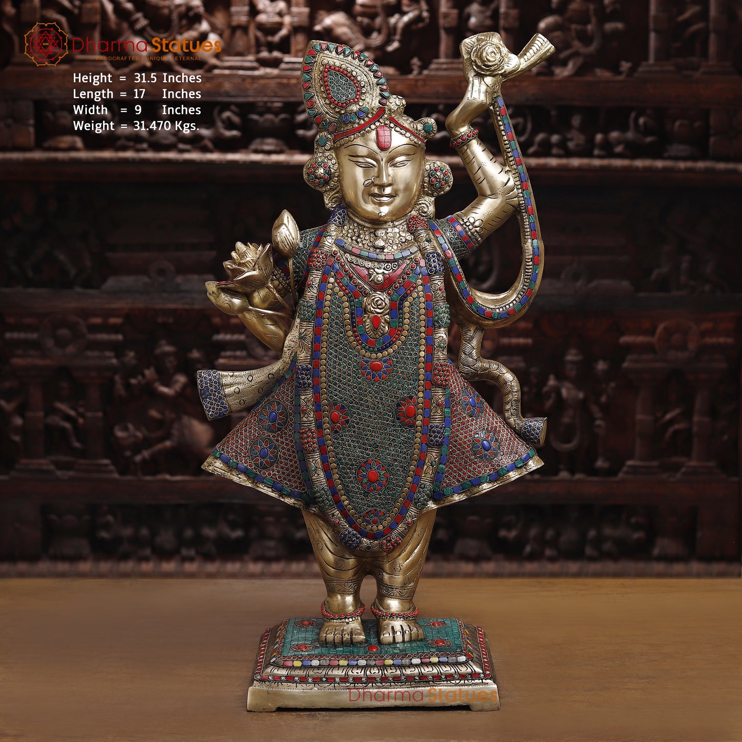 Brass Shreenath, Stonework & Golden Finish, 31.5"