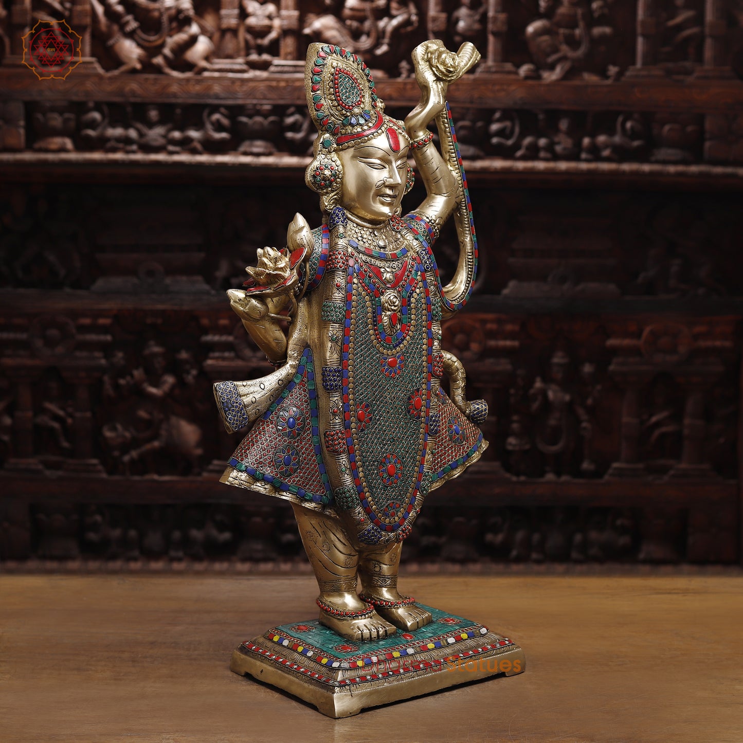 Brass Shreenath, Stonework & Golden Finish, 31.5"