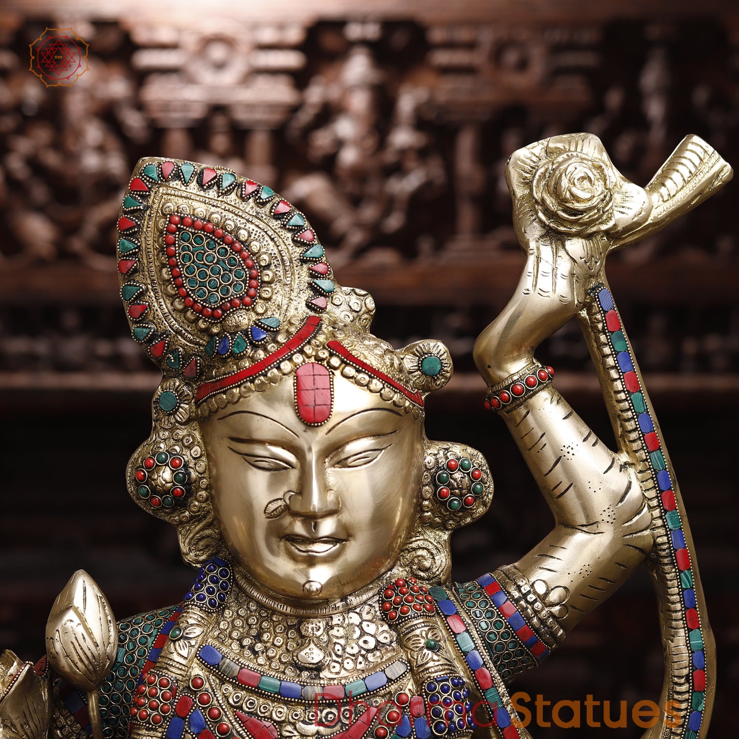 Brass Shreenath, Stonework & Golden Finish, 31.5"