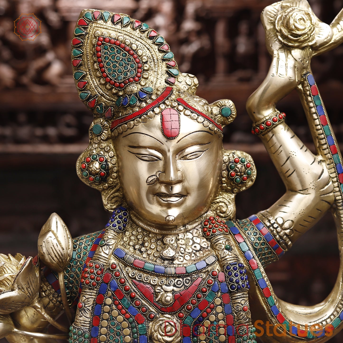 Brass Shreenath, Stonework & Golden Finish, 31.5"