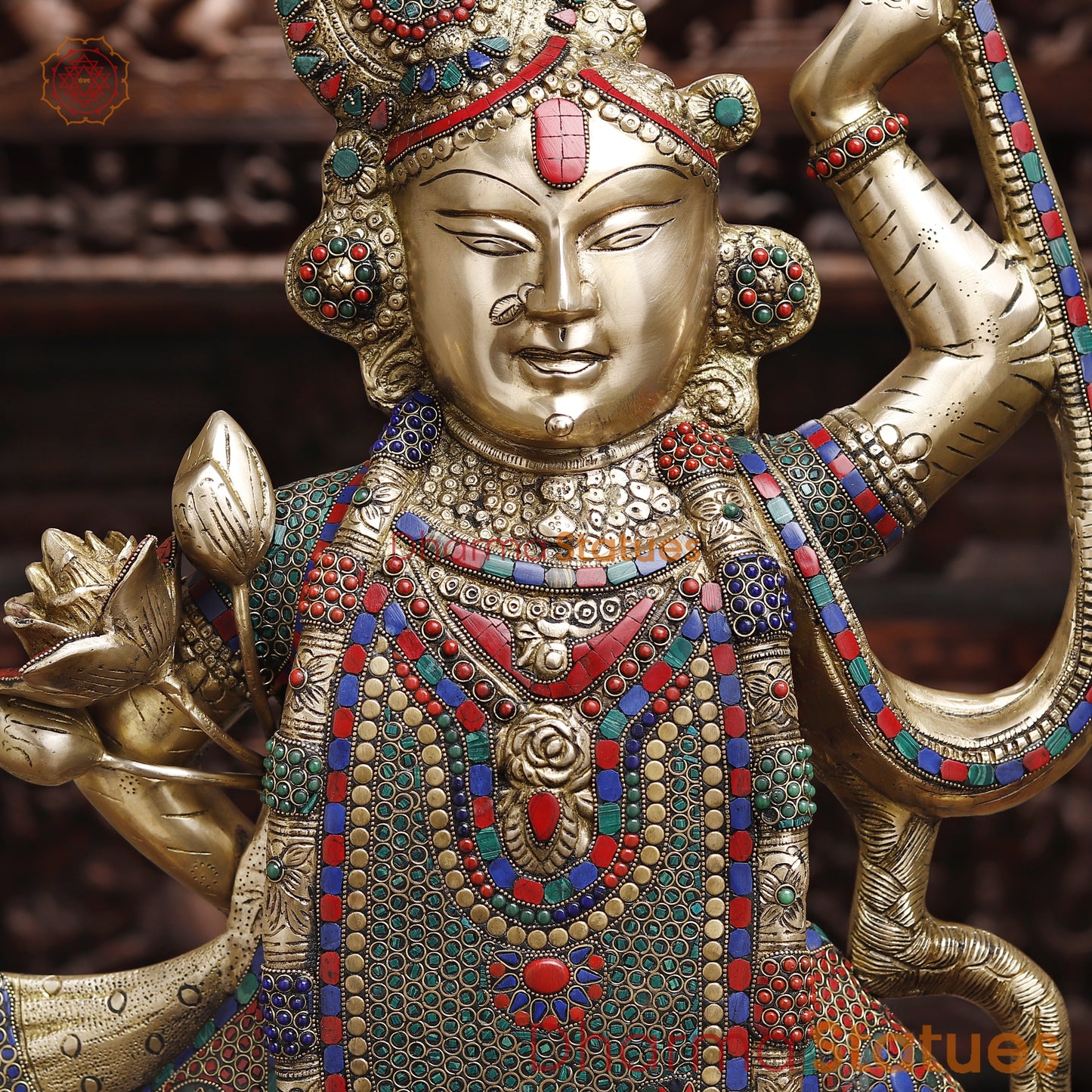 Brass Shreenath, Stonework & Golden Finish, 31.5"