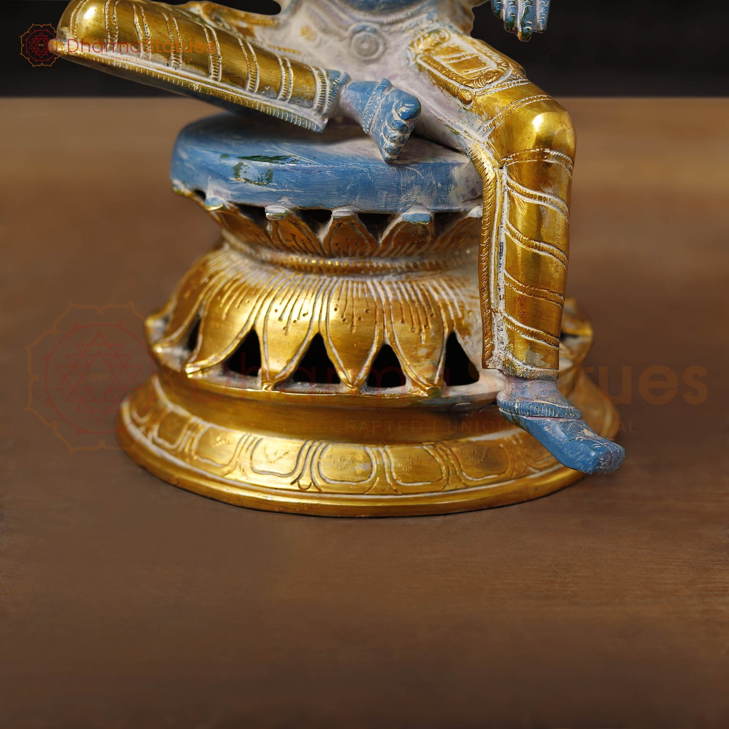 Brass Lakshmi Idol, Goddess of Wealth, Rustic Blue Patina with Gold Accrnts, 12"